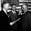 Lionel P. Gareau getting sworn in as first Fire Chief on May 2, 1947